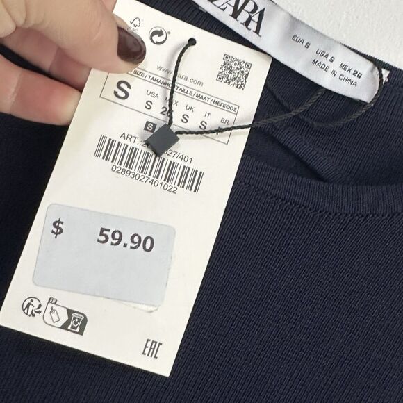 Zara Knit Cape Dress S Navy Blue‎ Party Trendy Sleeveless Classic Cocktail NEW - Picture 8 of 12